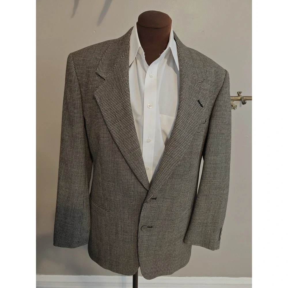 Vtg Nino Cerruti Mens Sports Coat 39R Beige Geometric Wool Blazer Made in USA